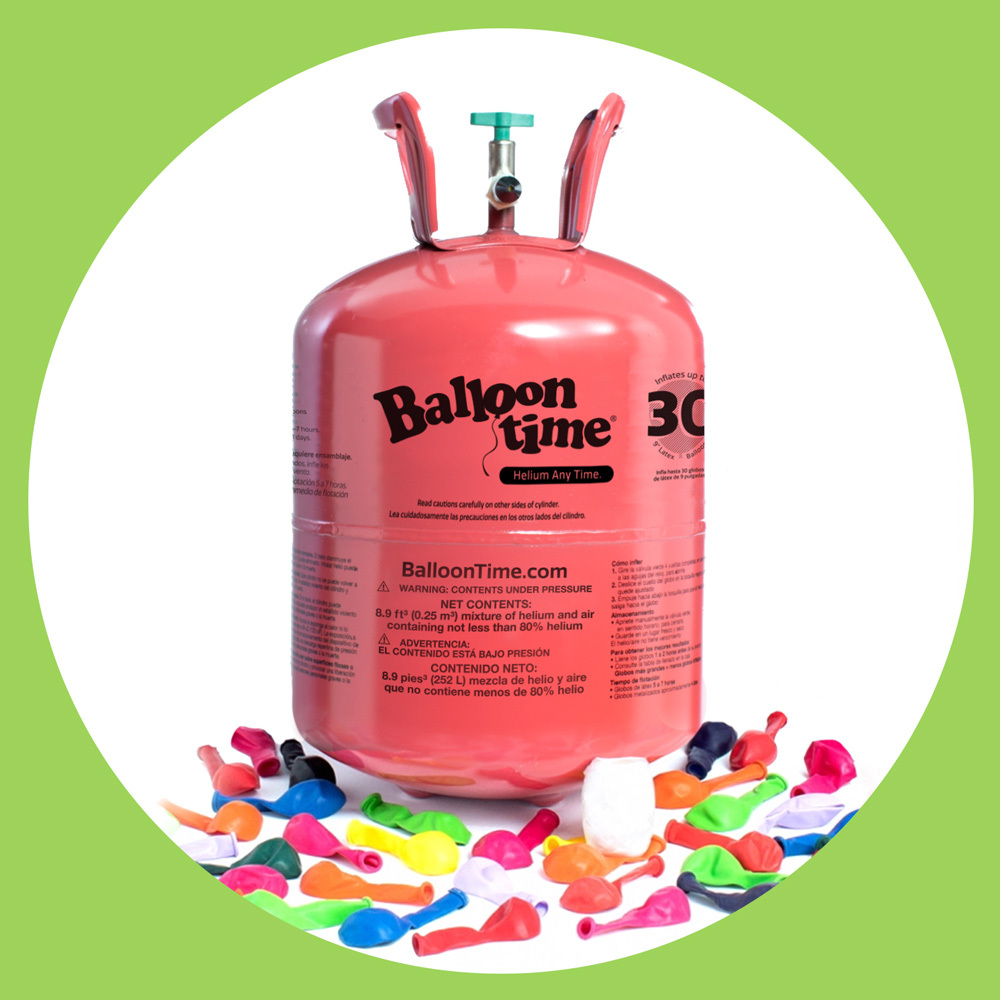 Balloon Time standard helium tank with assorted latex balloons