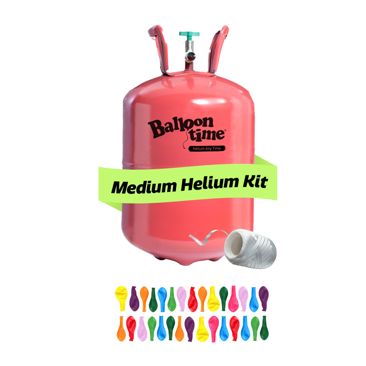 Balloon Time standard helium tank with assorted latex balloons