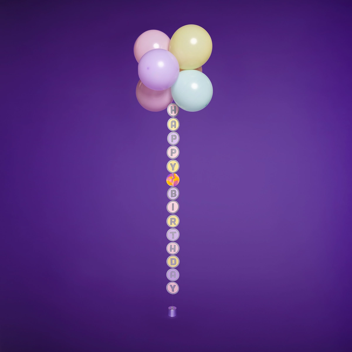 Happy Birthday - Pastel color tail with colorful floating balloons