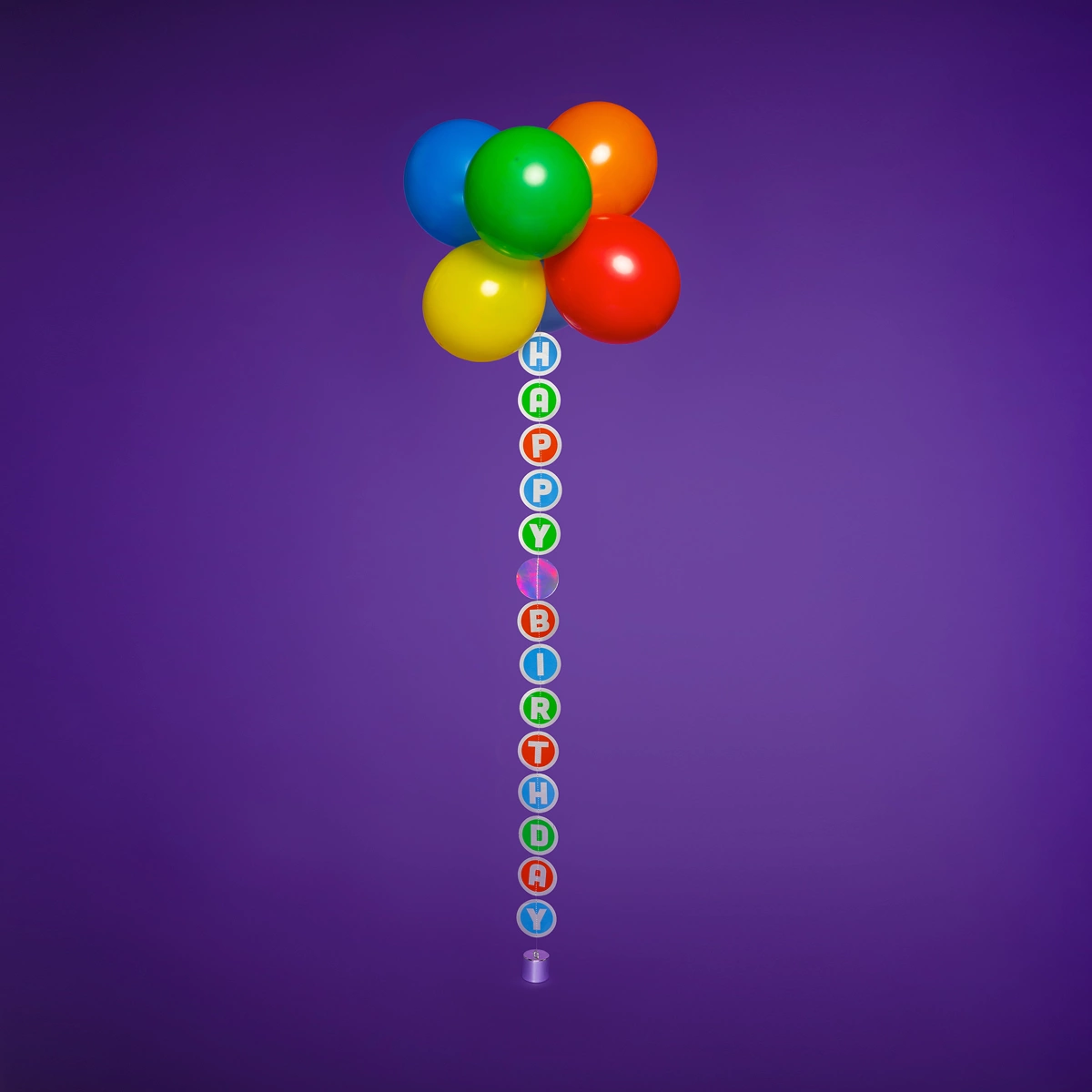 Happy Birthday - Primary color tail with colorful floating balloons