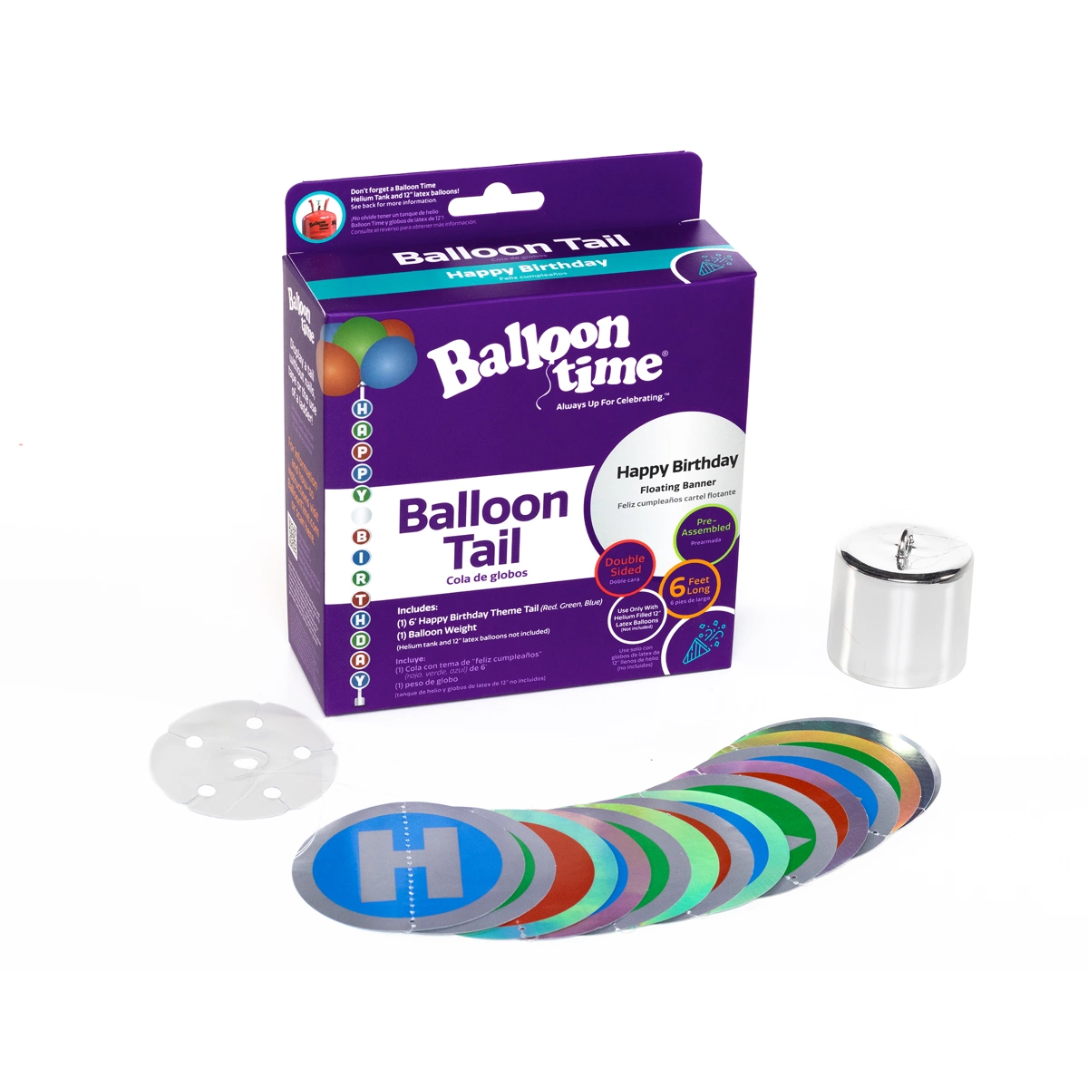 Primary Color Birthday Balloon Tail Box with tail and weight