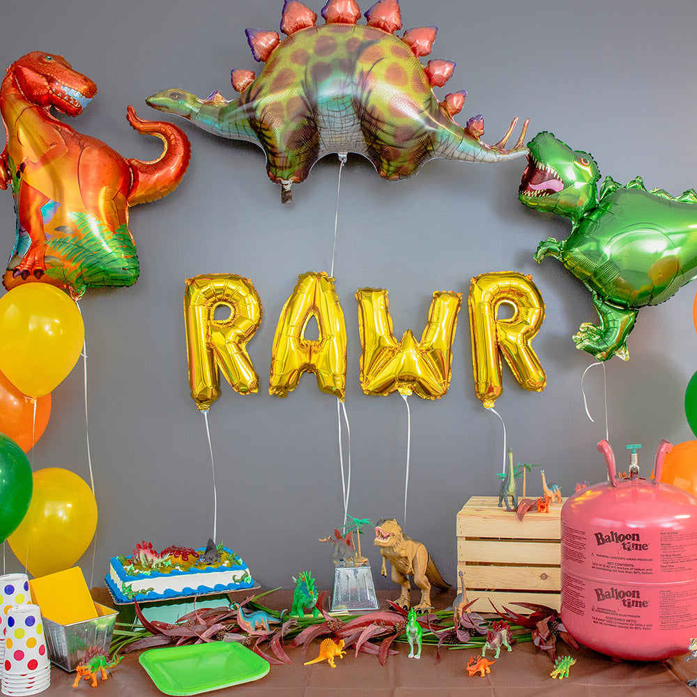 Dinosaur-themed birthday party with balloons