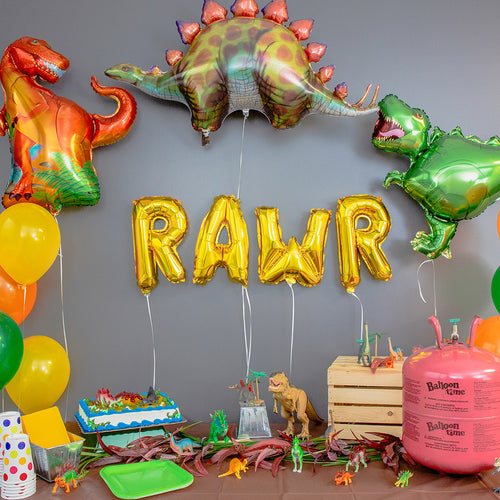 Dinosaur-themed birthday party with balloons