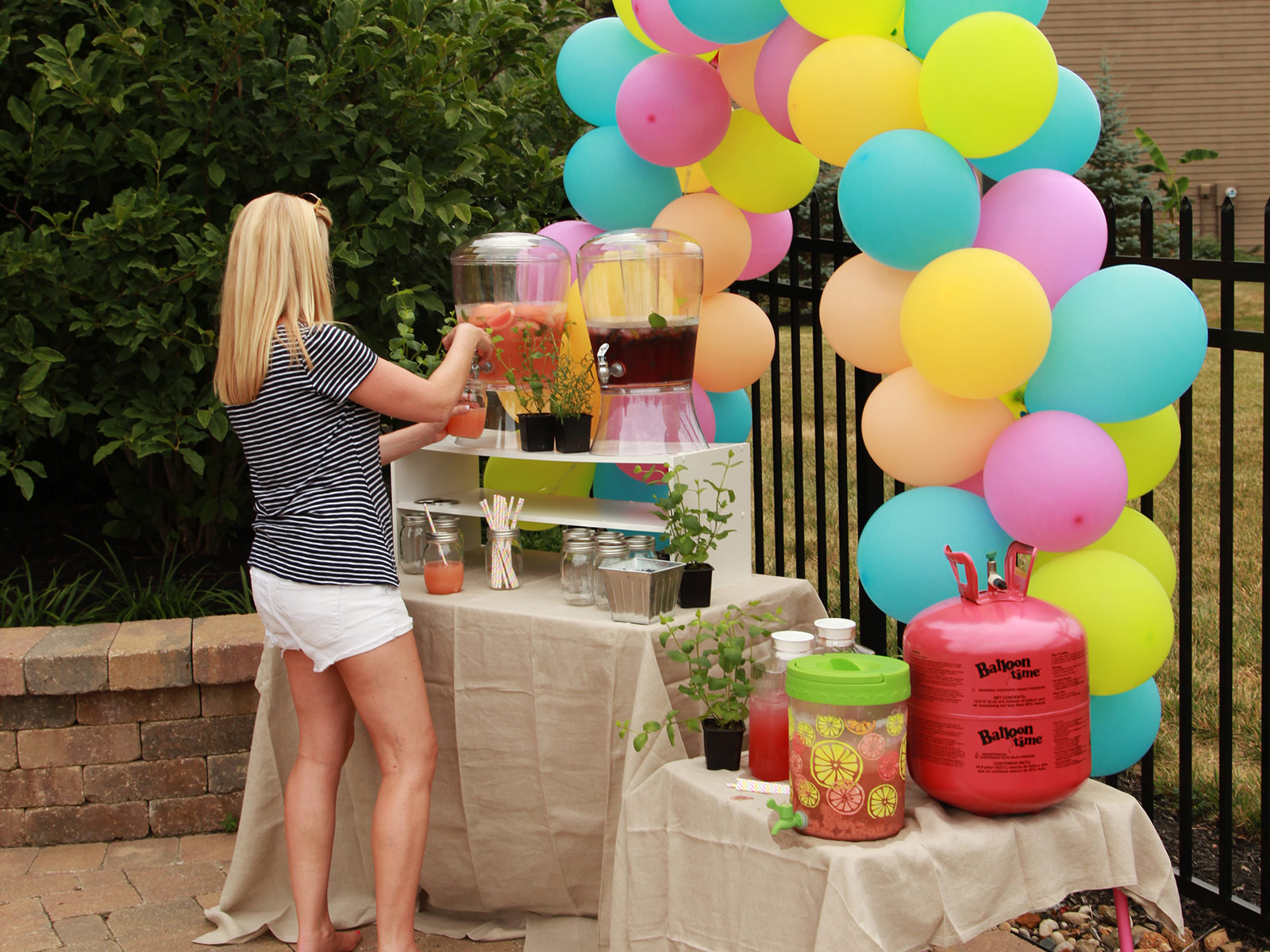 Decorated beverage station at outdoor party