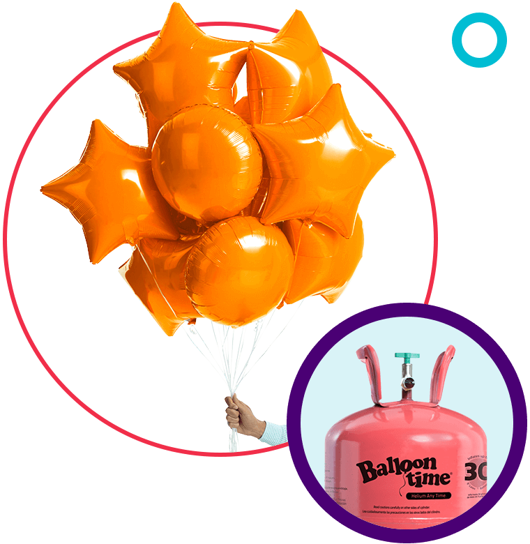 orange foil balloons with helium tank