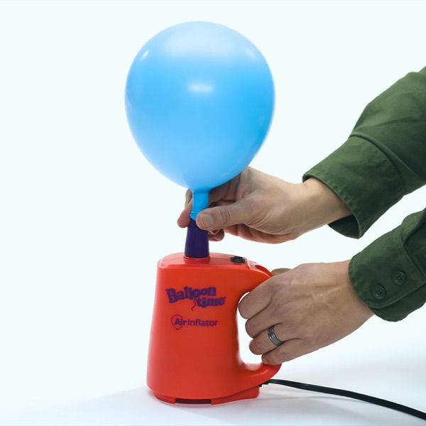 Filling a blue balloon with the Air Inflator