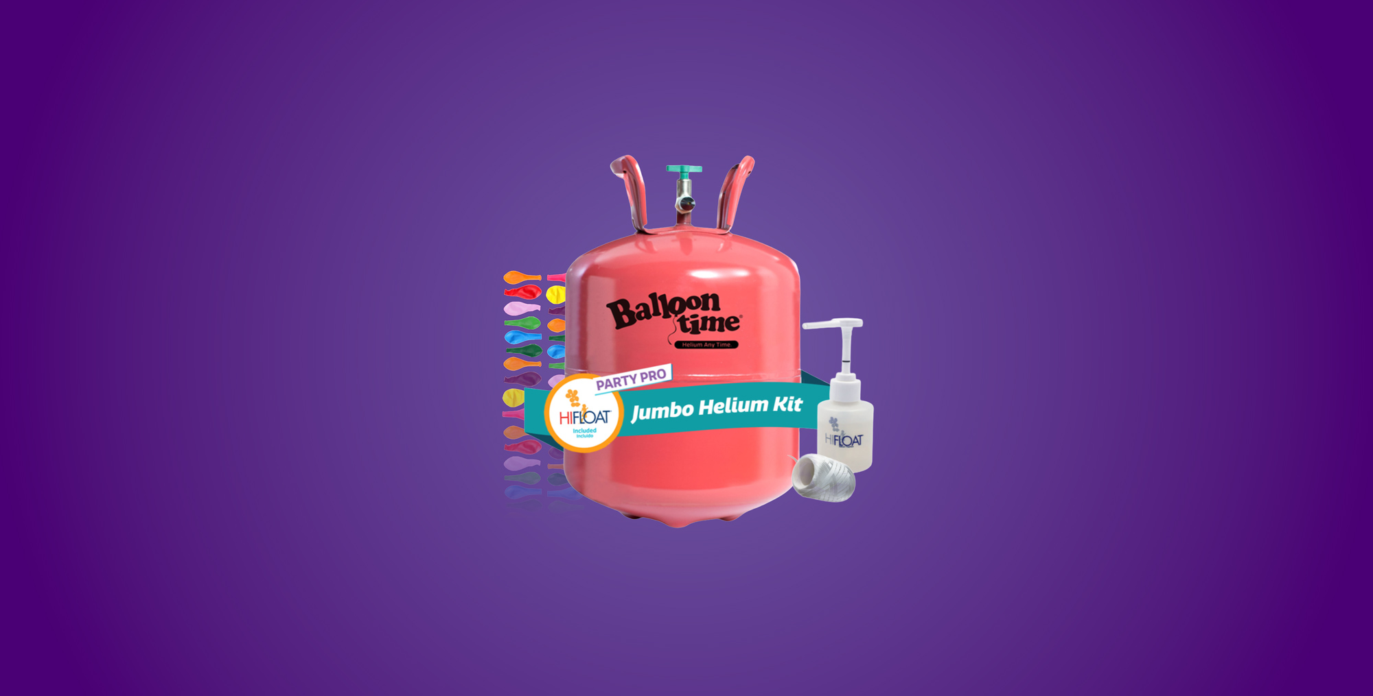 Image of the Balloon Time Jumbo Helium Kit product and accessories